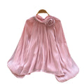 Gentle wind red bell sleeve satin pleated shirt women's spring summerlooseslimming lookfrenchelegantwork clothingtops