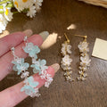 Mint mambo blue floral stud earrings - beaded spring/summer vacation style unique earrings - exquisite & niche jewelry