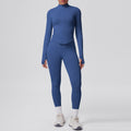 High-waisted, butt-lifting, form-fitting yoga set. solid color, seamless, stand-up collar, longline activewear. perfect for outdoor running and fitness
