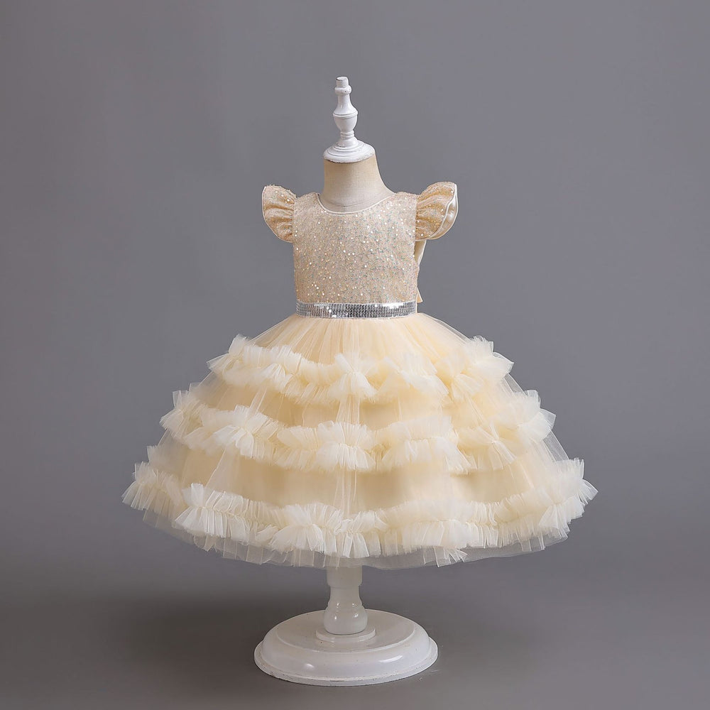 new arrival flutter sleeve children's formal dress tulle princess dress girls' piano performance dress kids dress