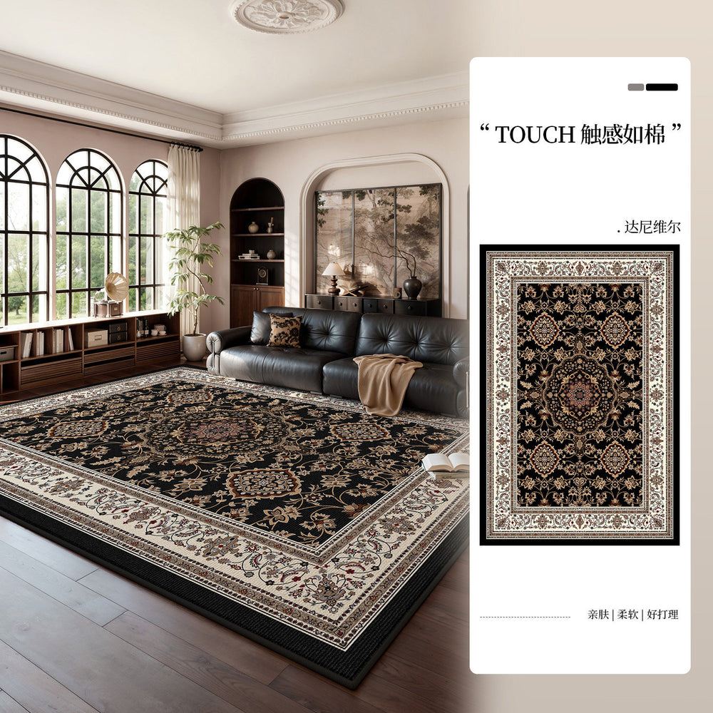 Carpet living room persian retro high-end no-wash and wipeable bedside bedroom carpet full large area black cross-border