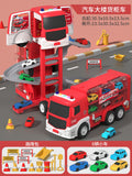 Boys' transforming storage double-decker container truck 2-in-1 track car building with lights, music, educational electric toy