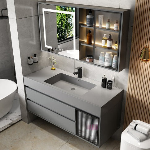 [Customization] Simple rock slab integrated double basin bathroom cabinet, bathroom washbasin, face wash cabinet, smart mirror cabinet