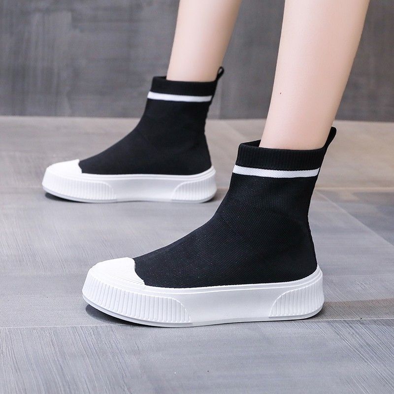 Knitted boots women's shoes versatile socks shoes 2024 summer new thin fashion casual flat high-top shoes Martin boots