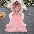 Vintage lace patchwork heavy-duty lapel dress - women's spring/autumn long sleeve a-line maxi dress - commute-friendly, high-end style