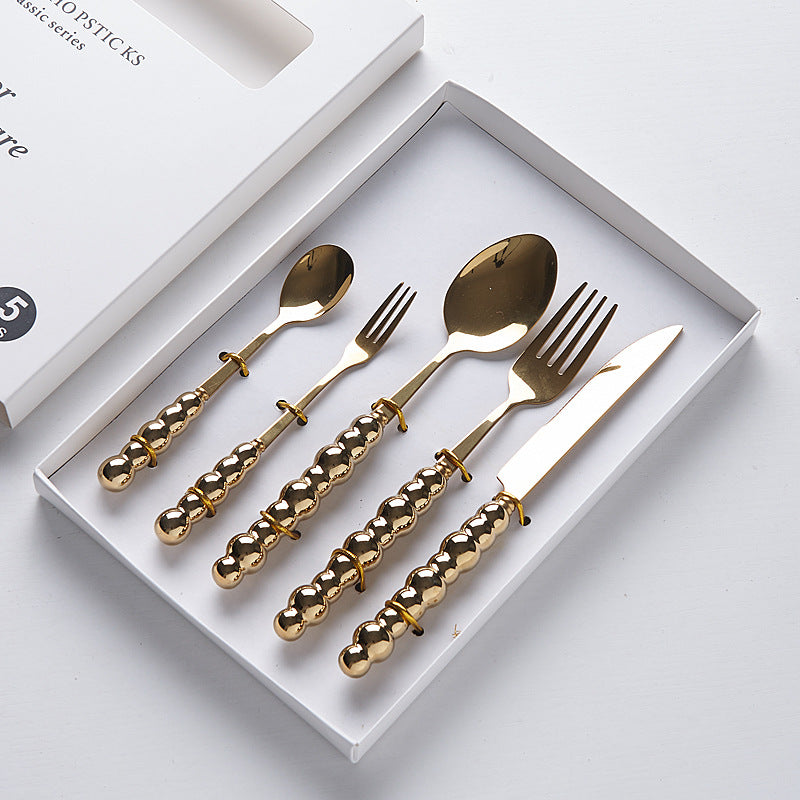 Luxury ceramic handle cutlery set - high-end stainless steel dinnerware gift box for home use - western style knives, forks, and spoons - perfect for gifting
