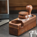 Walnut coffee tamper set - 3 piece: tamper, storage base, and accessories