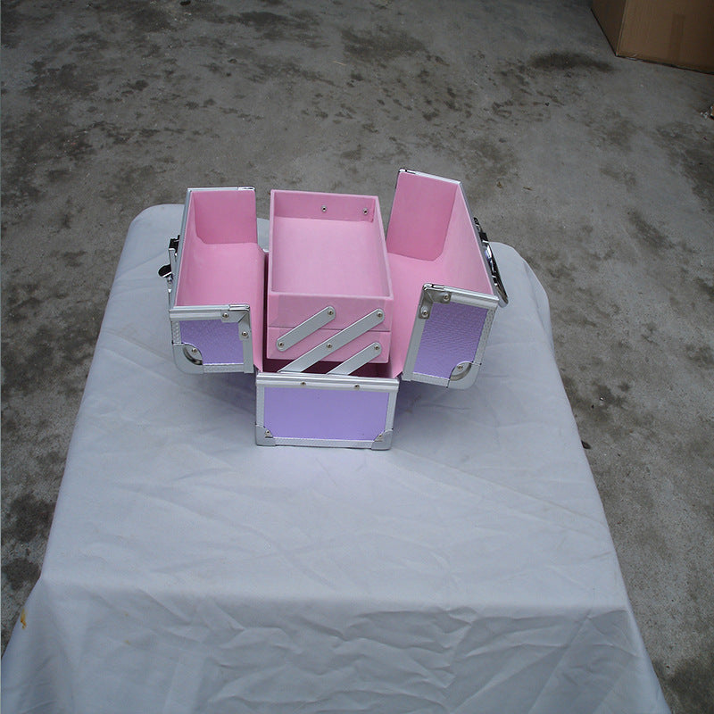 Cosmetic Case Aluminum Alloy Double Open Portable Beauty Nail Case Multifunctional Makeup Artist Follow-up Storage Beauty Toolbox