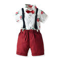 Wholesale foreign trade new children's summer outfit: boys' short-sleeve shirt with rose print, cotton set with belt - direct from the manufacturer
