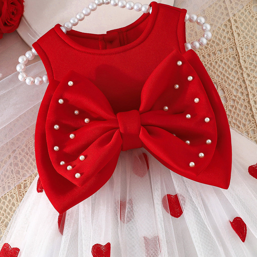 cross-border exclusive: new summer girls' princess dress - red and white heart bow skirt