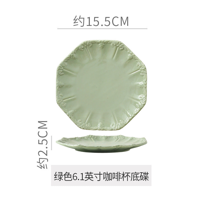 Embossed retro ceramic dinnerware set - french style, high-end steak plates, dessert plates, and salad bowls for home use