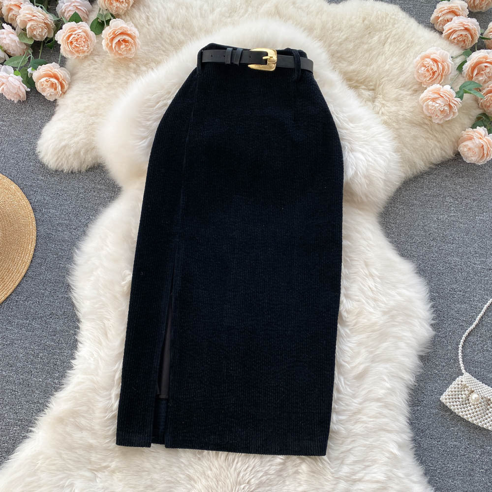 Hong kong style retro slit skirt winter with sweater medium longk-styleeleganthigh waistslimming look hip-covering a-line skirt