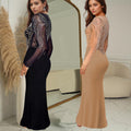 C7042 cross-border   independent station fashion women's hot diamond solid color long sleeve dress new