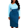 Autumn new arrival: color block v-neck long sleeve bodycon midi dress - slim fit, figure-hugging, perfect for work and commuting