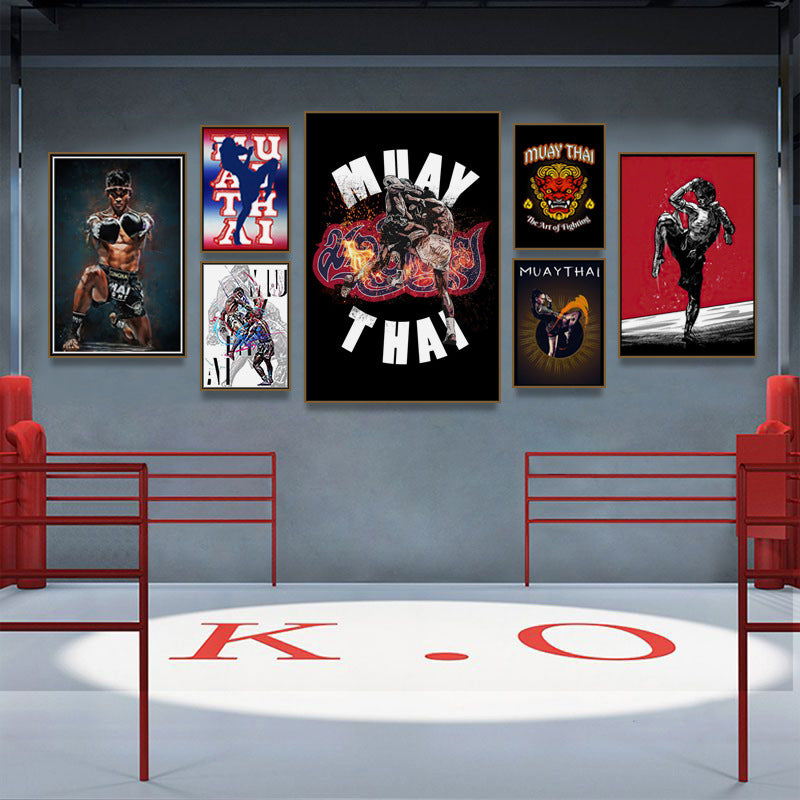 Boxing gym poster decorative painting Muay Thai Sanda fighting fighting fitness club hanging painting ring inspirational mural