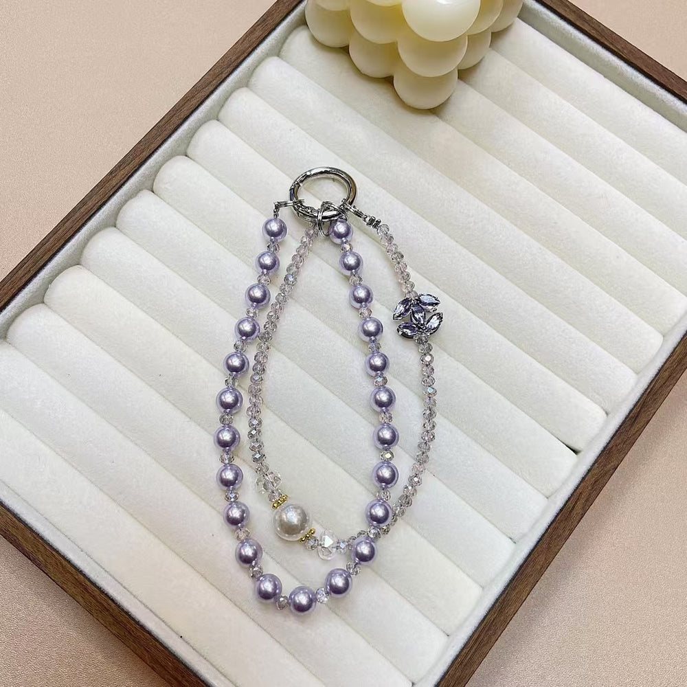Women's mobile phone chain creative insfashion mobile phone pendant diy handmade pearl crystal rhinestone double chain lanyard new arrival