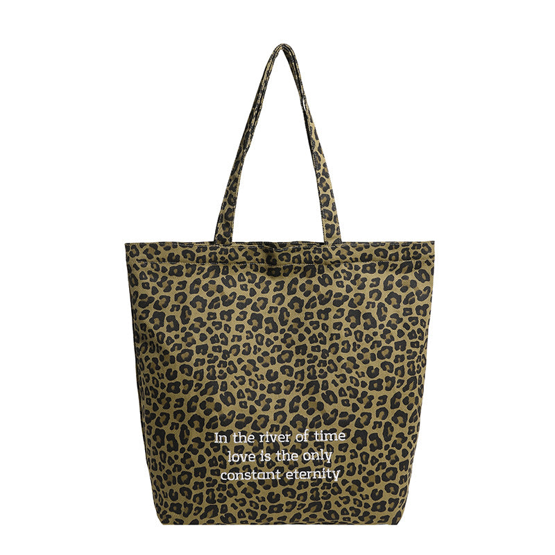 Autumn winter large-capacity leopard print bag for women korean style canvas bag ins shopping basket bag large-capacity tote bag