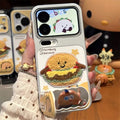 Plush embroidered burger iphone 18 case with wave mirror stand - apple 17 pro max electroplated cover