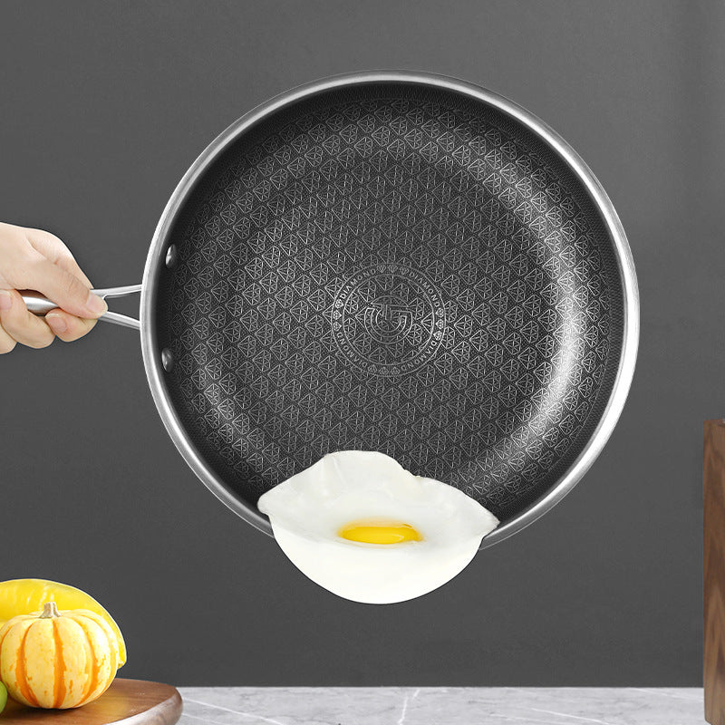 Complete non-stick cookware set: honeycomb non-stick frying pan, universal 316 stainless steel uncoated pot set for home use