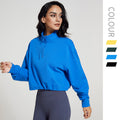 new european and american style stand collar fitness sweatshirt for women - loose fit zipper drawstring long sleeve yoga top t-shirt