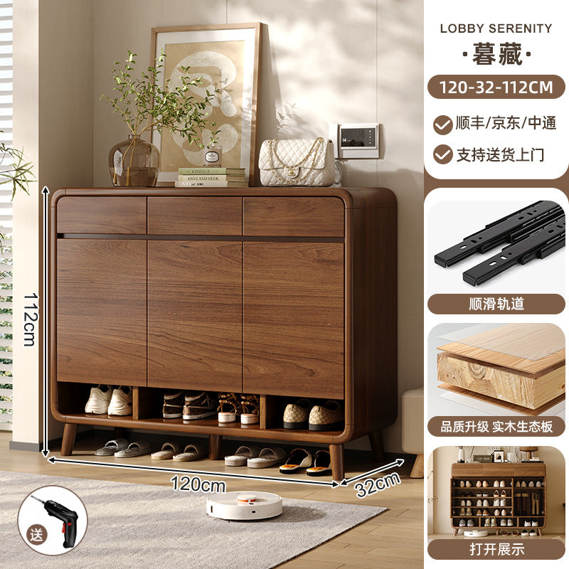 Shoe cabinet household entrance home storage integrated against the wall indoor entrance corridor corridor 2025 explosion solid wood shoe rack