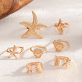 Wholesale ring sets: cross-border ocean-inspired jewelry - starfish, seashell, knuckle rings, irregular ins-style stackable rings