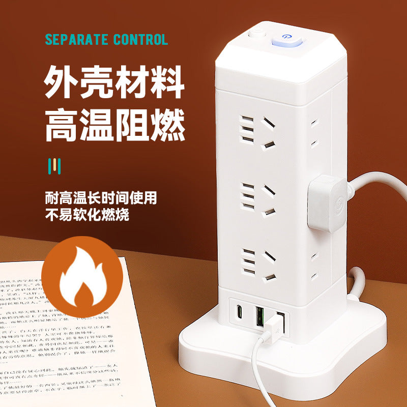 Authentic home & office vertical power strip - multi-outlet, pure copper, with usb ports - tower style