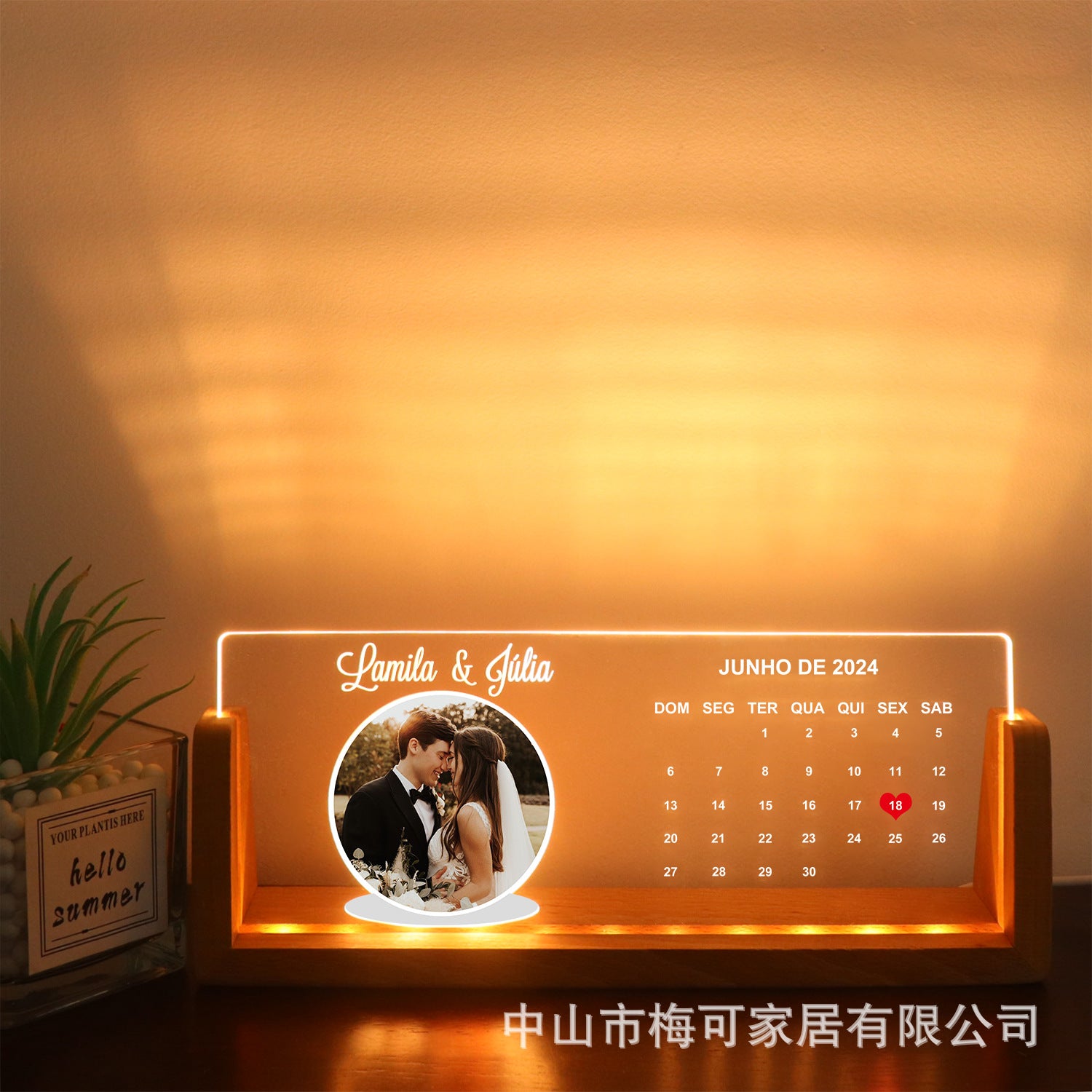 Personalized UV printing night light  acrylic photo stand desk lamp wooden ambient light to send wine to friends
