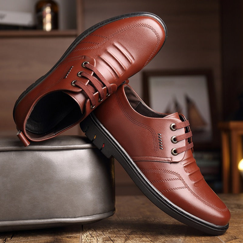 New men's casual leather shoes - spring collection: trendy, breathable work shoes, soft leather casual sneakers with flexible soles
