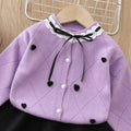Girls' outfit:  autumn/winter new collection - skirt set with round neck, heart-shaped bow, lace knit cardigan, and stylish two-piece design