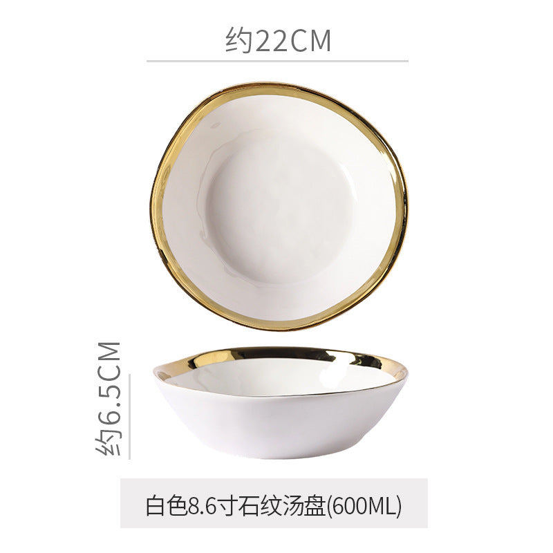 Retro special-shaped ceramic western food steak plate electroplated gold accessible luxury style western food salad bowl mug high-looking plate