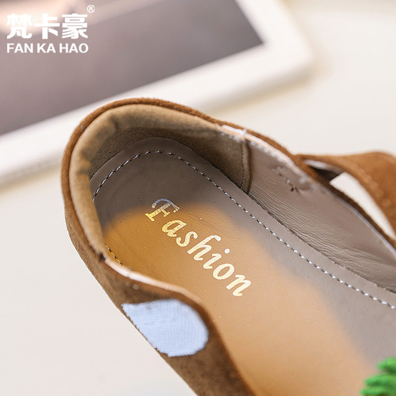 Vancahao kids' mongolian velvet leather shoes,  spring/autumn new collection, girls' fashion cartoon princess shoes, soft sole flats