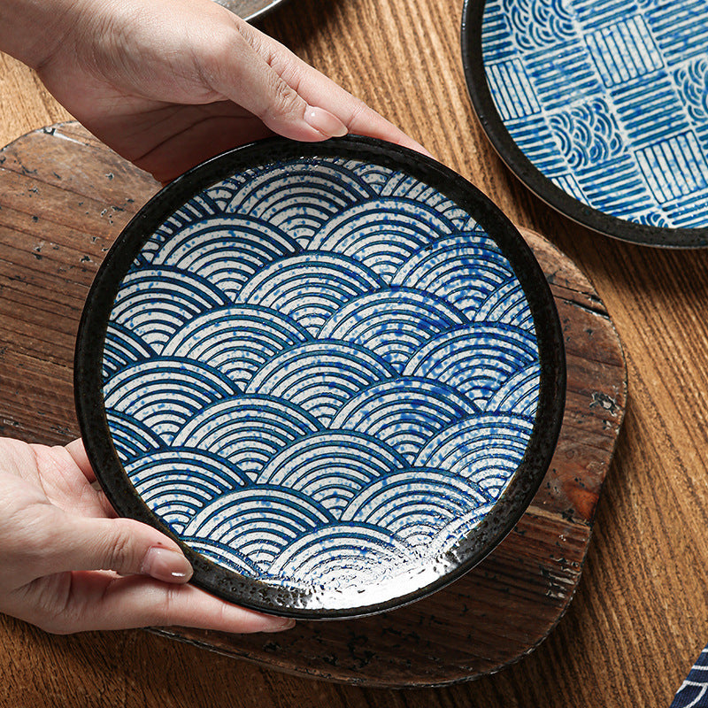 Japanese-style ceramic dinner plates - shallow plates, flat plates, western dinnerware, high-end hotel tableware, steak plates, retro & stylish serving dishes
