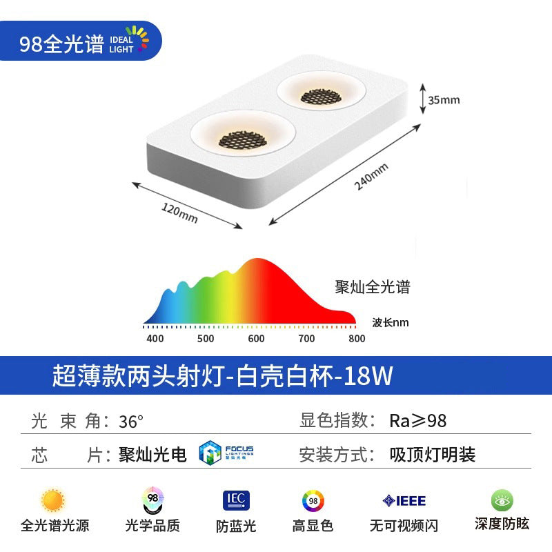 Ultra-thin surface-mounted single-head, double-head, three-head, no ceiling, no main light, casual living room, bedroom, ceiling-mounted anti-glare downlight
