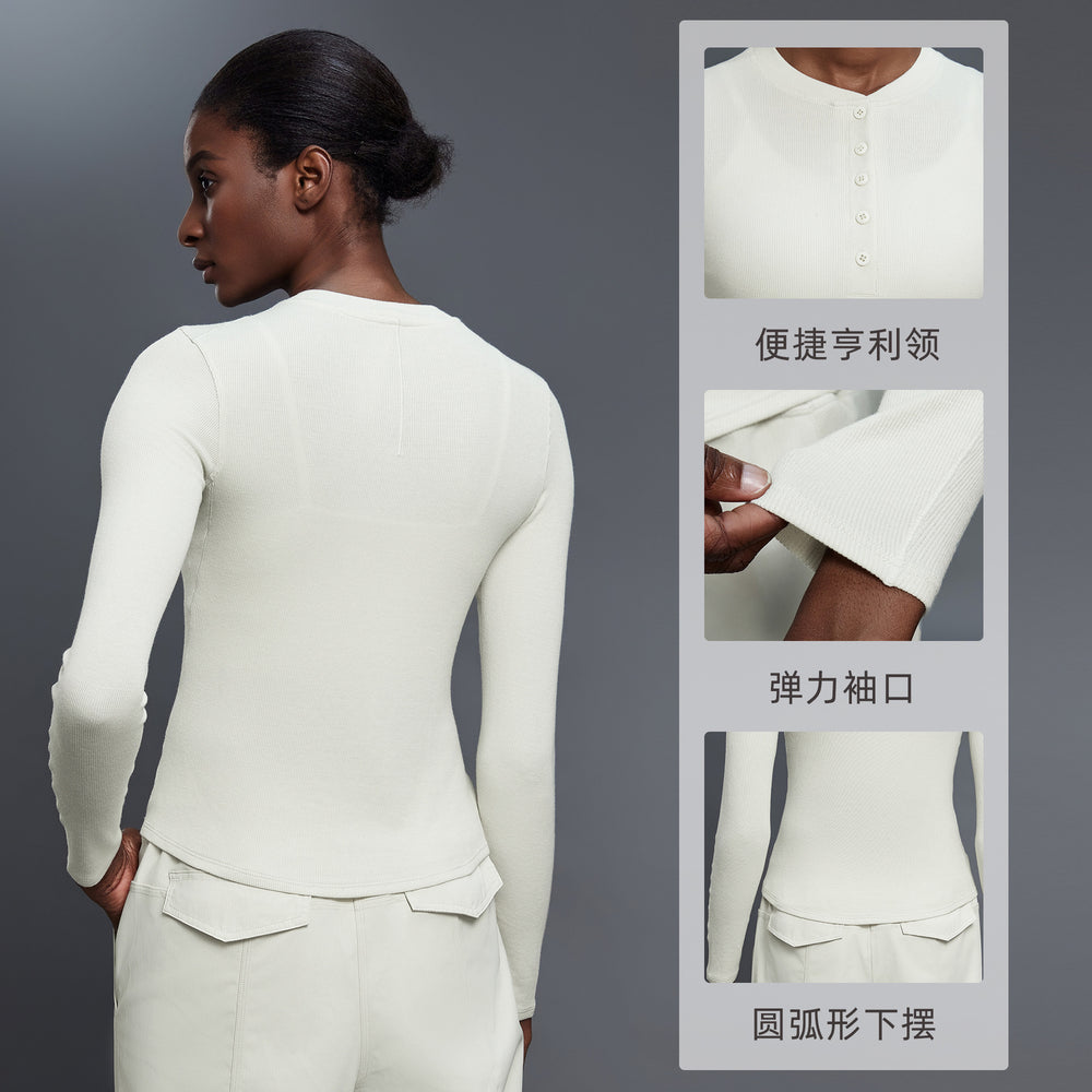 Autumn casual versatile henley shirt modal skin-friendly activewear top fitness yoga long sleeve t-shirt women's d25146
