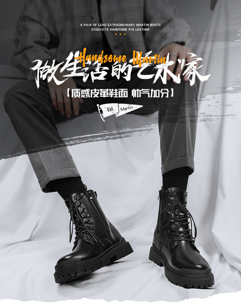 Boots men's british style high-top men's boots plus size mid-top leather shoes black high street workwear chelsea short boots spring