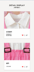 girl fake two-piece dress pink suspender patchwork lantern sleeve white shirt tops cute kids skirt