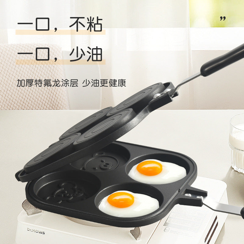 Manufacturer square wheel pancake pan double-sided four-hole animal egg pancake non-stick pan household multifunctional breakfast frying pan