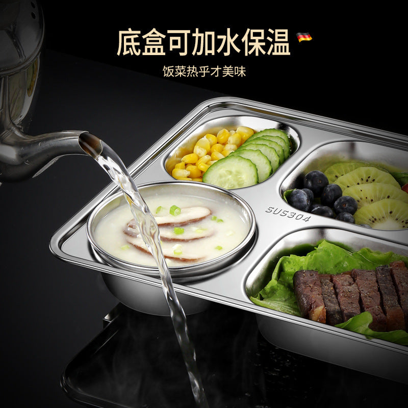 304 stainless steel grid insulation lunch box, office worker square portable lunch box, student lunch box, microwave oven bento box.