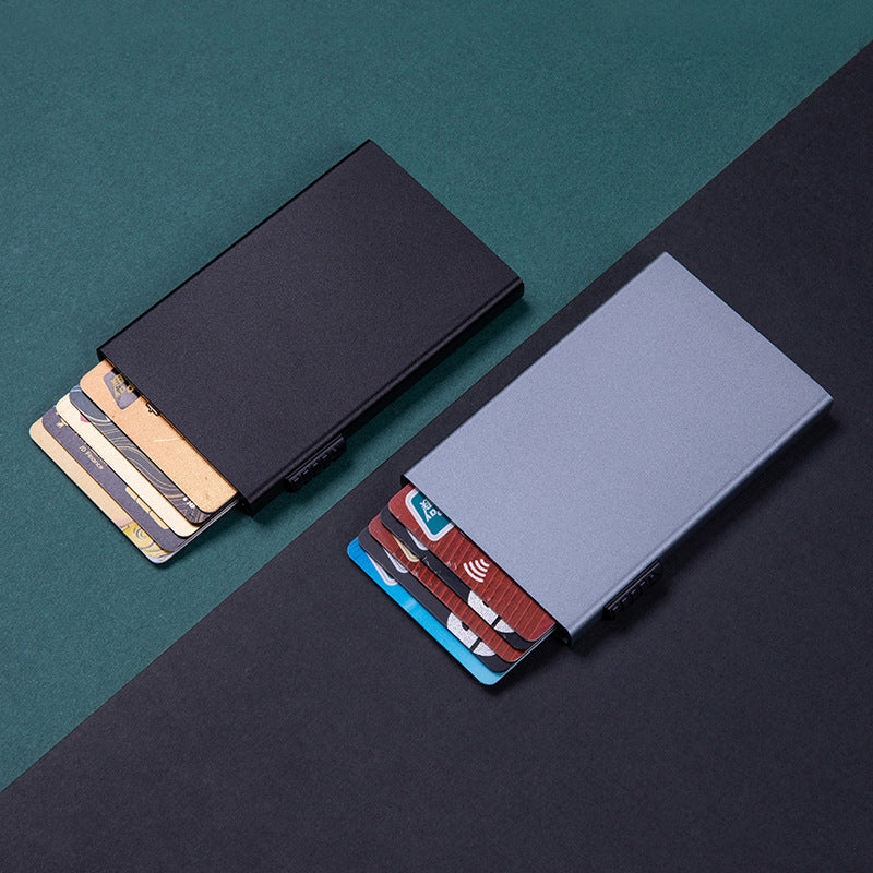 Manufacturer's automatic elastic card type card bag, card cover, metal anti-theft brush, anti-magnetic ID bag, RFID aluminum alloy card box customization