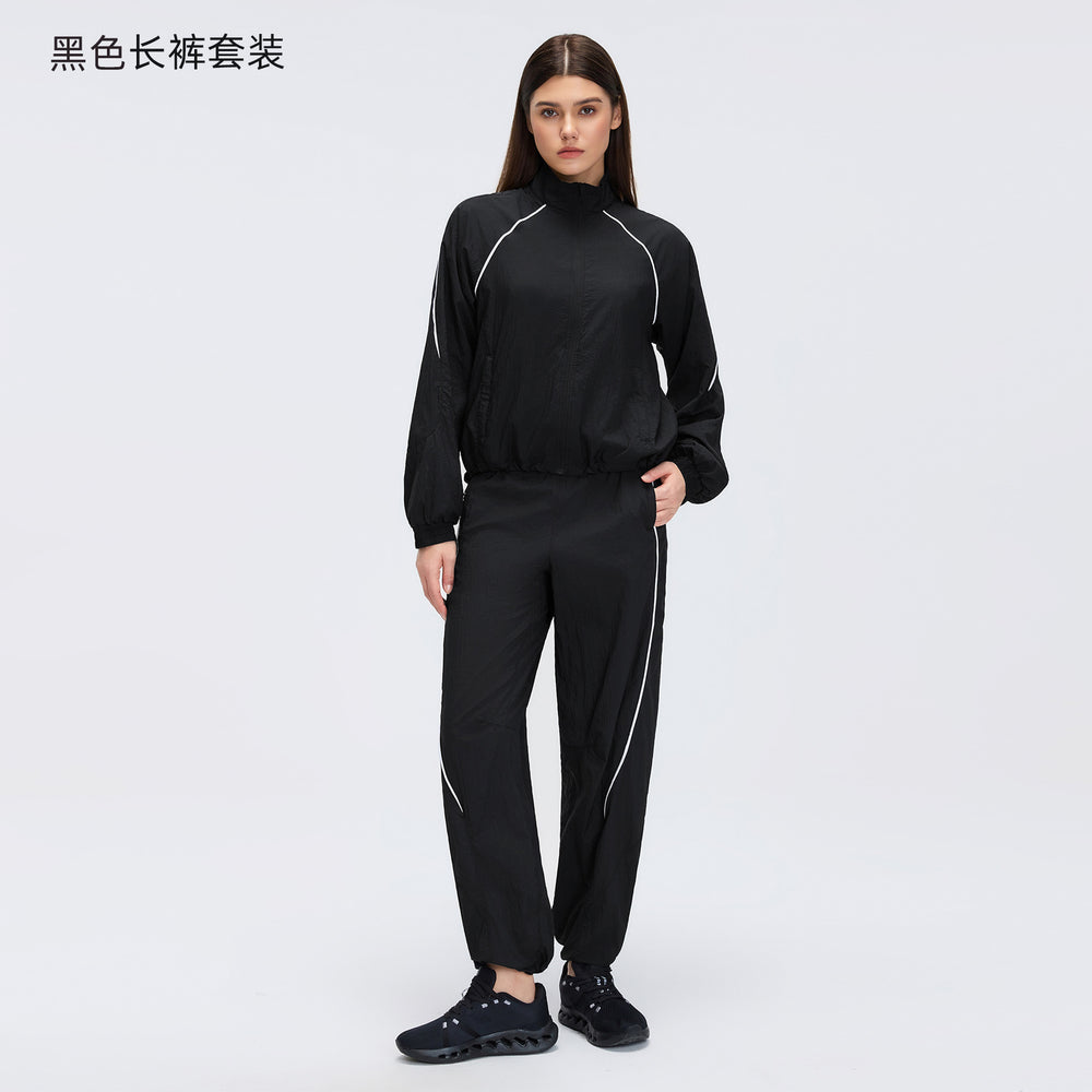 Spring/summer lightweight breathable zip-up jacket short training fitness outdoor casual running sports set for women