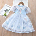 Girls' elsa princess dress,  summer collection, kids' frozen-inspired chic mesh dress, baby short-sleeve dress
