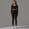 fashion seamless knittingpure color polka dot high elastic tight breathable yoga suit running fitness two-piece set
