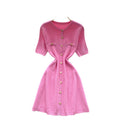 Xiaoxiangfengclassyfashionable metal buckle silm short-sleeved dress women's summer waist slimming lookelegantsweater skirt
