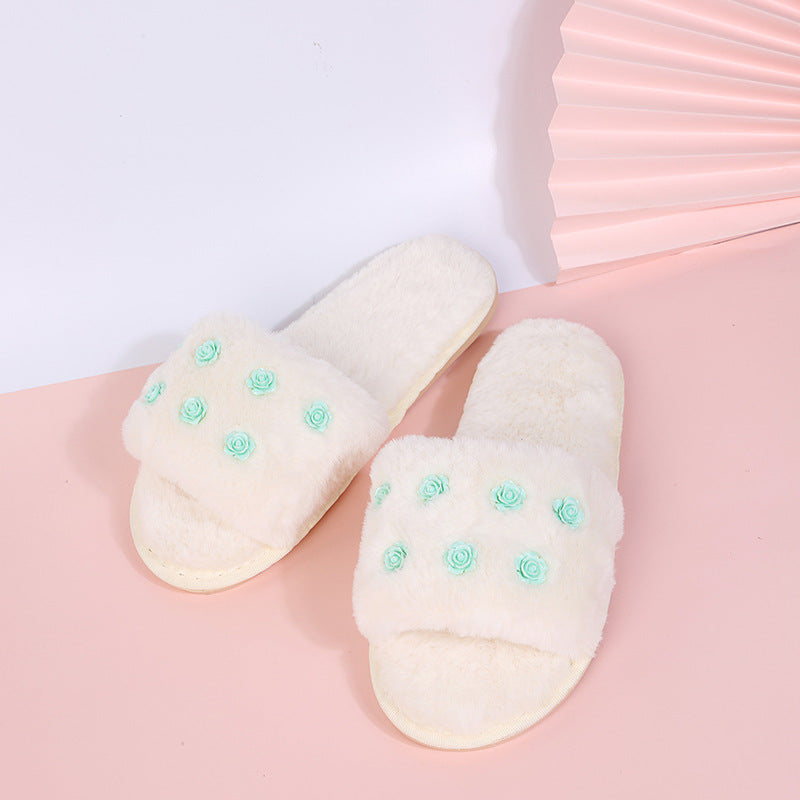 Export cotton slippers, fur slippers, women's indoor home, fall and winter short stuffedflats open slippers, large size slippers