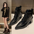 fall/winter new retro lace-up ankle boots pointed toe side zipper mid-heel chunky heel fashion boots women's boots plus size