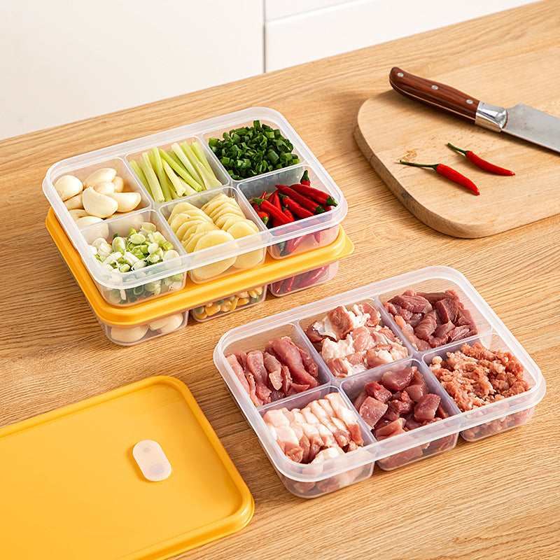 Sealed grid kitchen food storage box transparent food grade vegetable frozen meat sub-packaging refrigerator fresh storage box
