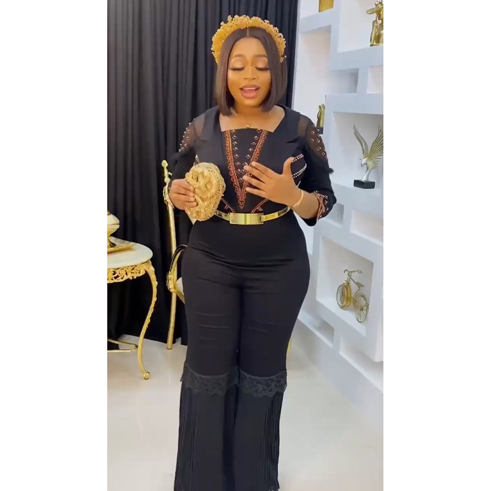 Aliexpress  new arrival speakerstraight-legpants african women's plus size jumpsuit free belt