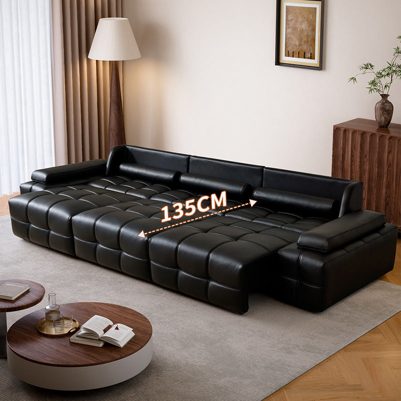 Modern minimalist genuine leather sofa, straight-row sofa bed, multifunctional extendable electric lawrence sofa for living room and study
