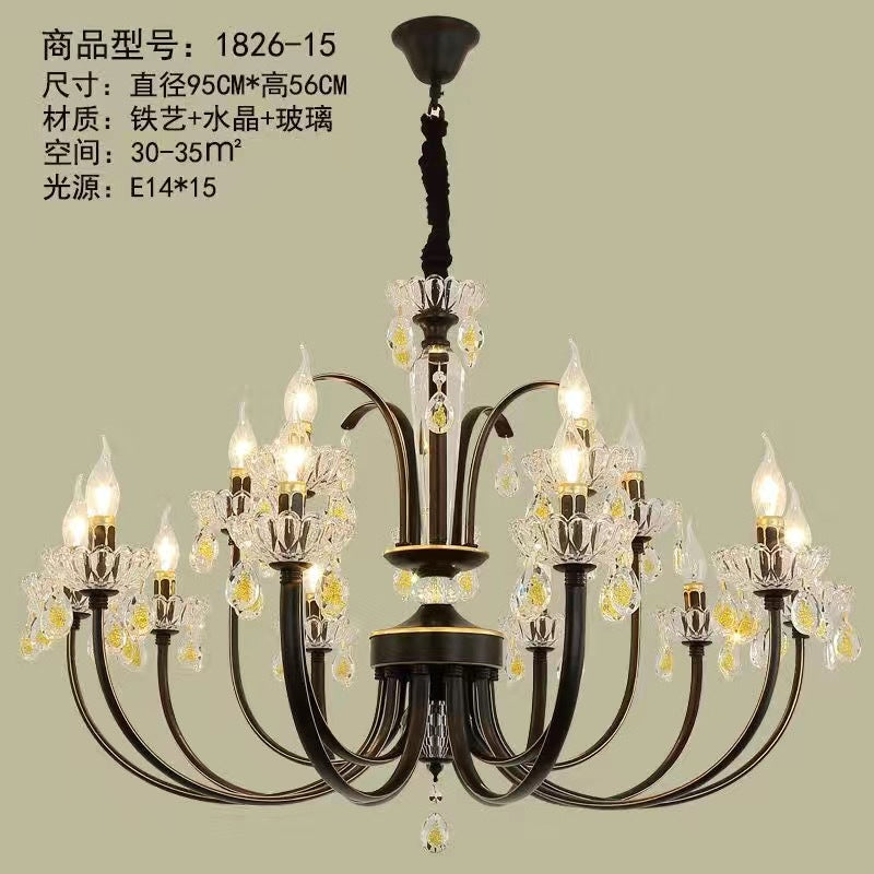 American simple wrought iron living room light luxury creative bedroom dining room light retro crystal light clothing store candle chandelier